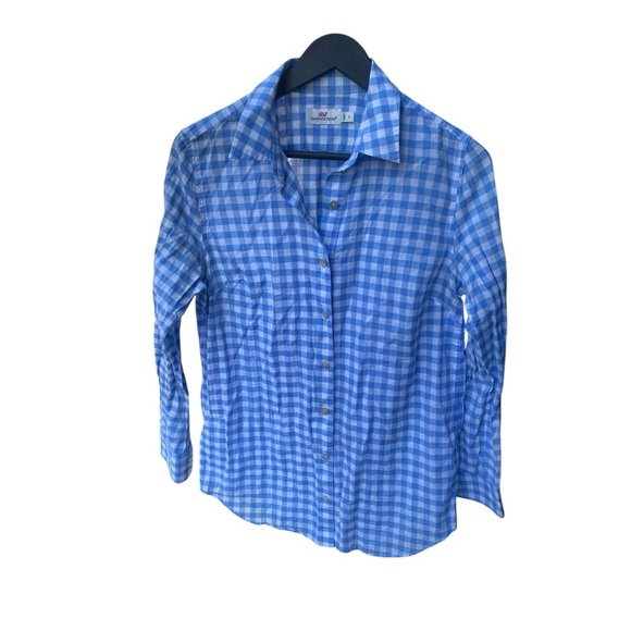 Vineyard Vines Blue Gingham Check Shirt Button Front Long Sleeve I Size: 8 - Picture 1 of 9